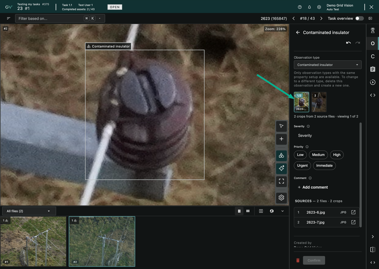 The observation edit form with the multi-image thumbnail card and its navigation