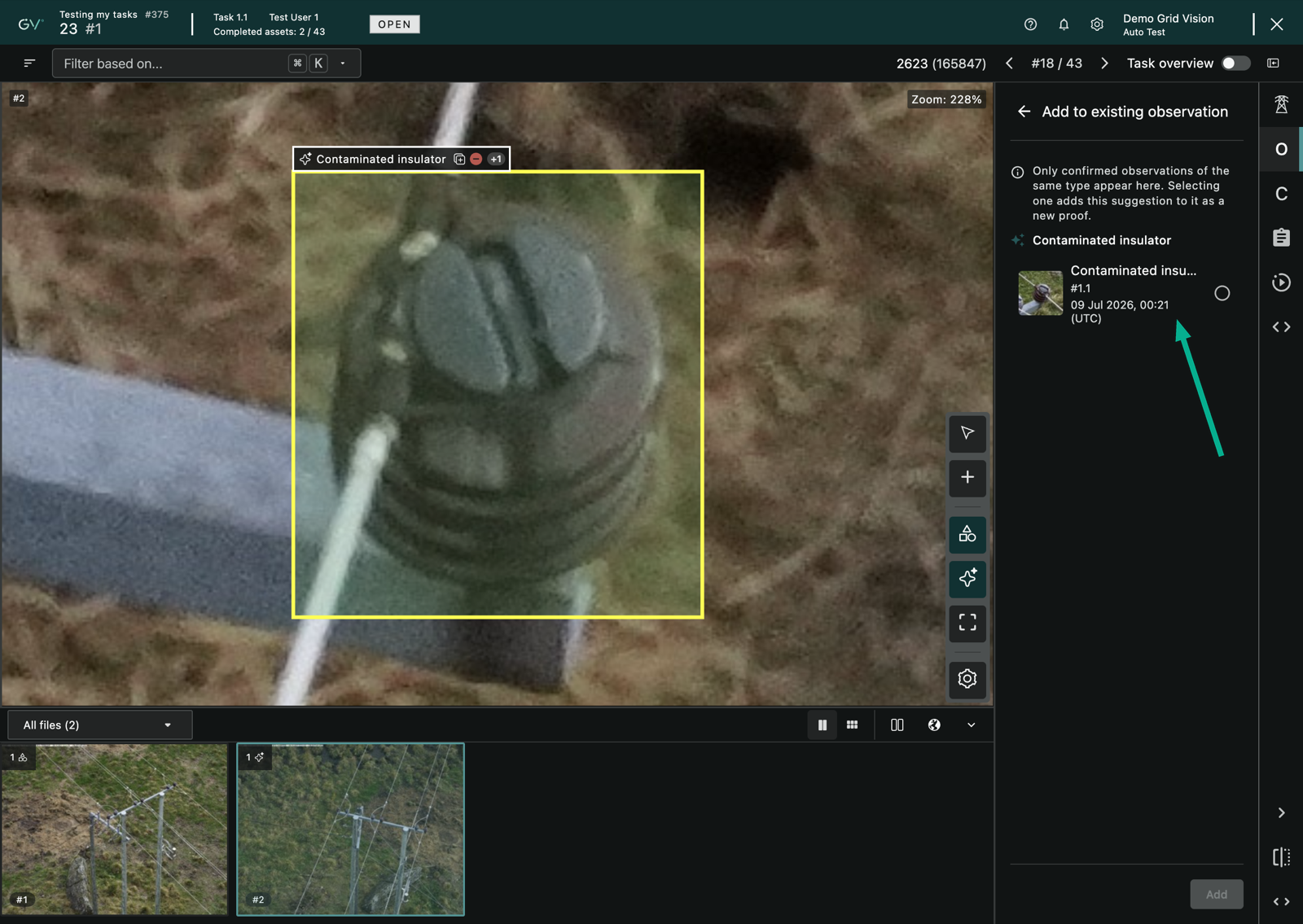 The Add to existing observation picker opened from the Duplicate button