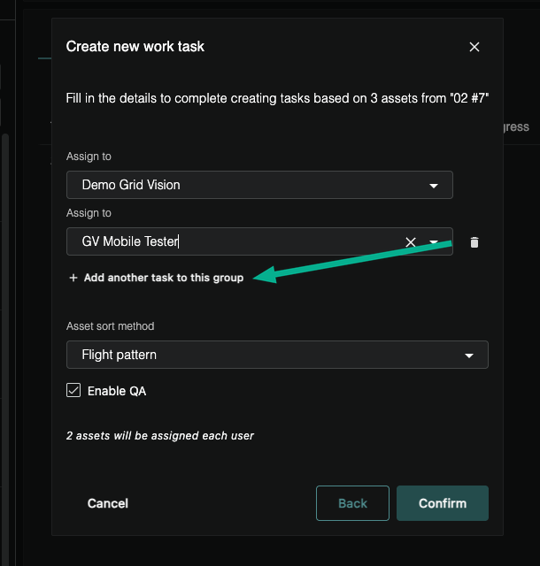 Create new work task pop-up with multiple inspector rows